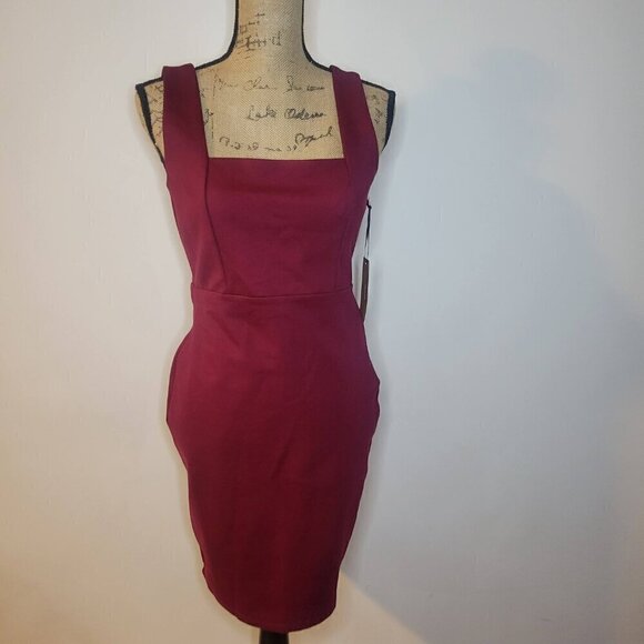 NWT Lulu's Social Sensation Burgundy Square Neck Mini Bodycon Dress Medium - Picture 10 of 11